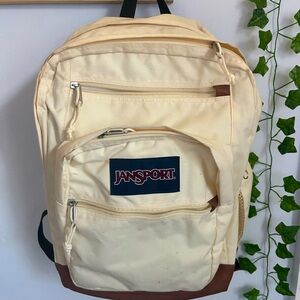 Jansport cream backpack with leather bottom